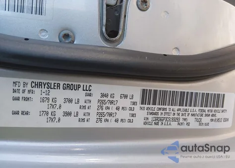 2012 Ram 1500 Slt from USA, damaged, VIN 1C6RD6GP3CS193293